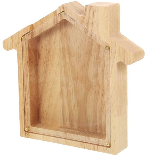 Abaodam Tirelire en Bois Transparente en Forme de Maison Pot d’Épargne Pratique pour Garçon et Fille Boîte à Monnaie Décorative Rangement Sécurisé pour Pièces Présent Original