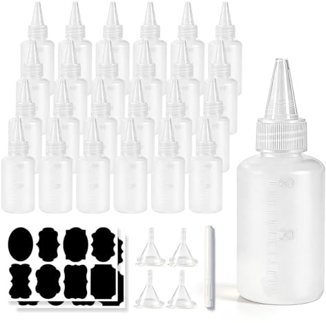 24 Stück Quetschflasche 60 ml Squeeze Flasche mit Trichter Etiketten Marker | Lebensmittelechtes PE, Präzise Dosierung, Wiederverwendbar für Küche, Backen, Saucen, Senf, Öl