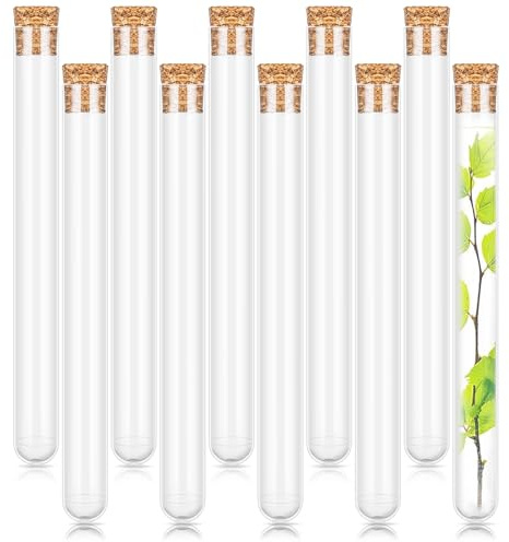 Tube a Essai Plastique avec Bouchons, 10 Pièces Eprouvette Plastique | Mini Tube Plastique Transparent, 16 mm×150 mm, Robuste et Durable, pour Fleurs, épices, Liquides et Loisirs Créatifs DIY