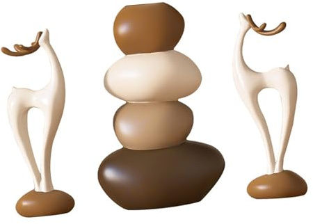 Deer Figurines Reindeers Statues with Stacked Stone Flower Vase Moderns Home Decors Decorative Ornament Collectibles Deer Statues Small Animal Sculptures Stacked Stone Flower Vase Ornament Home Decors