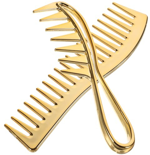 HEATSHAKING 2 Stück Friseurkamm mit Breiten Zinken Goldfarbener Stylingkamm für Herren und Damen Entwirrt Öliges Haar Professionelles Haarstyling Tool