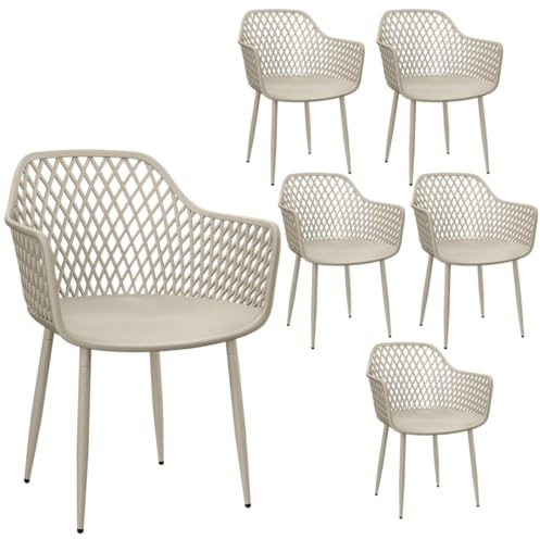 STEELSØN Quasira Gartenstühle 6er Set – Gartensessel wetterfest & UV-resistent – Outdoor Stühle für Balkon/Garten/Terrasse – Loungesessel Taupe bis 120 kg – Schalenstuhl aus Kunststoff mit Armlehnen