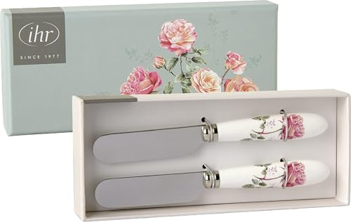 IHR - SP 1099545 - Buttermesser, 2er Set, Lillith, Rosen, 12cm, Porzellan, Edelstahl