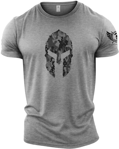 GYMTIER Spartan Helmet Hex Camo - Spartan Forged - Men's Gym T-Shirt - Bodybuilding Workout Top