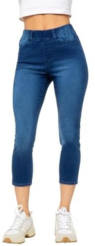989Zé ENZO Crop Jeggings for Women Ladies Cropped Jeans Leggings Elasticated Waist Casual Cotton Skinny Fit Stretch Denim Trouser Three Quarter Length Summer Pants EZL688_Jeans Blue 14