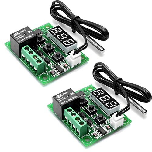 hiletgo W1209 12 V DC Digital Temperatur Controller Board Micro Digital Thermostat-50–110 °C Electronic Temperatur Temp Control Modul Schalter mit 10 A 1-Kanal Relais und wasserdicht (Pack von 2)