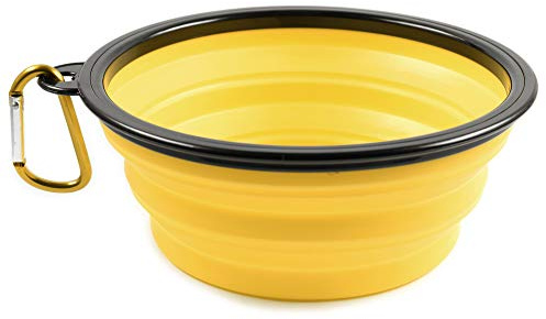 PhoneNatic 60014770 Gamelle Pliable en Silicone pour Chien et Chat avec Mousqueton Jaune Taille XL 1000 ML