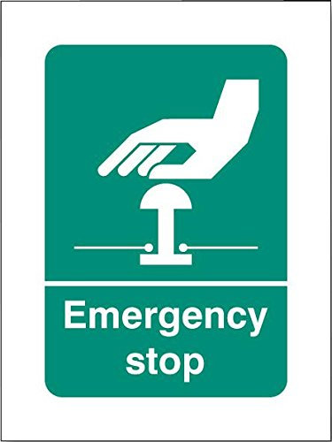 Schild, Not-Stop, Sav, Außenhöhe 200 mm, Außenbreite 150 mm, Schildfarbe weiß auf grün, Schild Legende Not-Stop-Drucktaste, Schild Material Kunststoff, Schild Typ Not-Stop, Persönlicher Pr