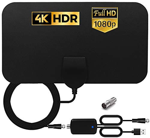 HCCH Antenna TV Interna per DTT DVB-T/DVB-T 2, Digitale con Amplificatore Segnale, 120 Miglia di Gamma, Supporto 4K HD VHF UHF FM