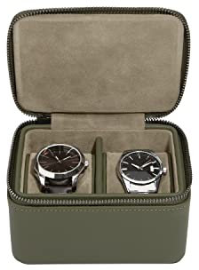 Stackers OLIVE GREEN DOUBLE WATCH ZIPPED WATCH BOX