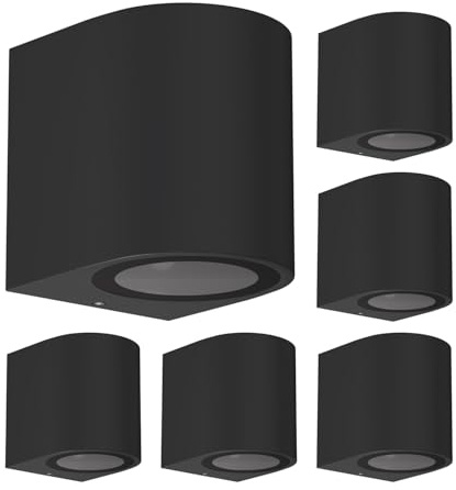ledscom.de 6x Wandleuchte ALSE für außen, IP54, Downlight, schwarz matt, rund, 1x GU10 max. 35W