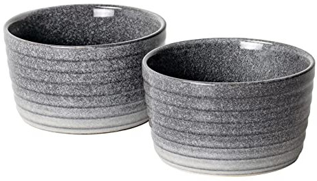 Ramekins for Creme Brulee, Porcelain Baking Dishes Set 2 x 240 ml Round, Oven Safe Baking Cups Set for Custard, Pudding, Souffle Cups - Reactive Gray