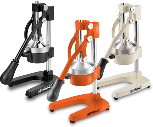NEWSUMIT Professioneller Saftpresse, manuell – Extrakt maximaler Saft, Orange und mehr, – Basis und Griff aus Gusseisen für schwere Service, rutschfeste Unterseite (Orange)