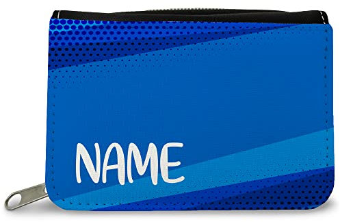GRAVURZEILE Bedruckte Geldbörse - Abstrakt Design - Personalisiert mit Name - Geschenk für Kinder & Teenager für Taschengeld Fahrkarte - für Jungen Mädchen Schüler zum Geburtstag - Farbe: Blau