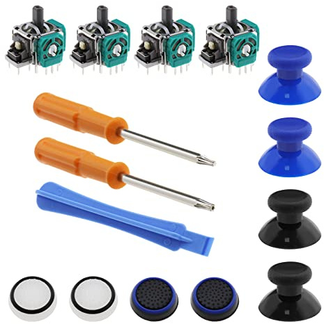 eMagTech Set of 15 Game Console Controller Repair Kit Compatible with Xbox One Controller 3D Analog Joystick Module & Thumbstick & Silicone Cap & Installation Tool