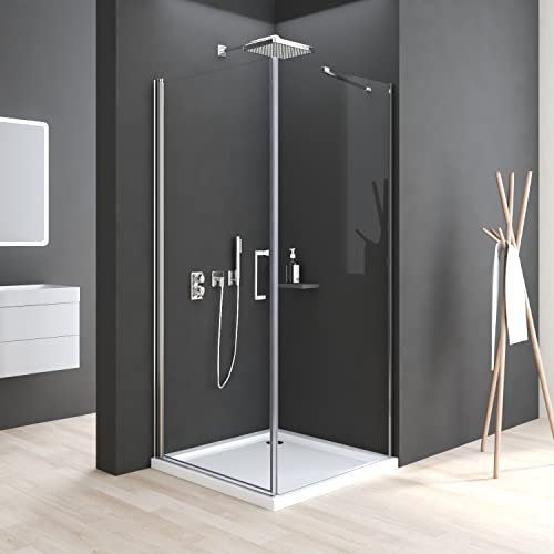 Duschkabine mit Verkürzter Seitenwand, Duschkabine 90x90x195cm Eckeinstieg mit Pendeltüren 6mm NANO ESG Glas Duschabtrennung Eckdusche Eck-Duschkabine Drehtür Duschwand