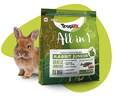 Tropifit All in 1 Rabbit Junior – Futter für Junge Kaninchen – extrudiertes Alleinfutter Getreidefrei, Ballaststoffreich mit Wiesengras und Kräutern