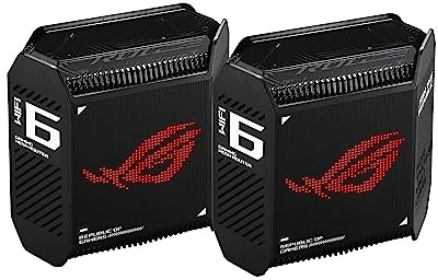 ASUS ROG Rapture GT6 (2PK) AX10000 Tri-Band WiFi 6 Gaming Mesh System, Covers up to 5,800 sq ft, 2.5 Gbps Port, Triple-Level Game Acceleration, UNII 4, Free Lifetime Internet Security, Black