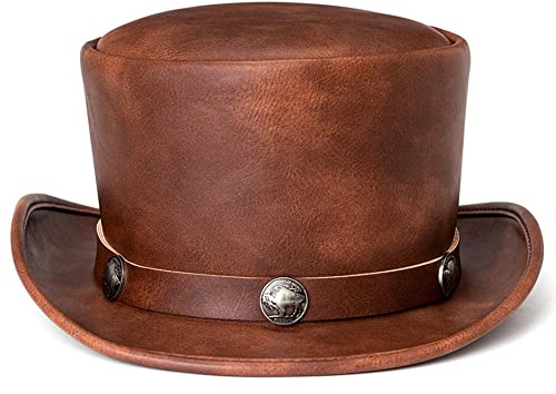 Stakee Leder Magic Hut Flat Hut Steampunk Gentleman Hut Klassischer Schwarzer -Hut Vintage Leder Hut Für Frauen Männer