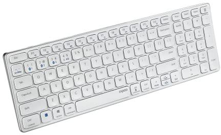 Rapoo I Teclado QWERTY Portugués multimodo Bluetooth 2.4 GHz, Blanco | Conectividad para Varios Dispositivos y diseño Ultrafino, E9700M