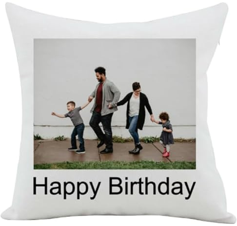 Personalised Birthday Cushion Cover 40 x 40 cm, Custom Single Photo and Name Pillow Case, Happy Birthday Gift for Mum, Dad, Partner, Family or Friend, Cover Only