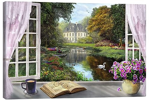 Posterlounge Fenster mit idyllischem Blick Leinwandbild von Dominic Davison 60 x 40 cm Wandbilder Wanddeko