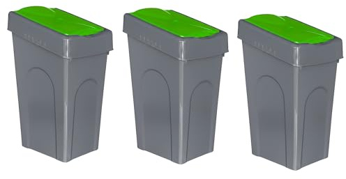 Optimal Products 50L Plastic Recycling Bin Rubbish Dustbin Kitchen Garden Recycle Waste Bin With Lid (Green, 3)