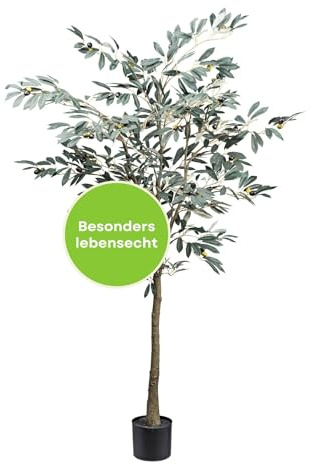CREATIV green Olivier artificiel 150 cm I Grand olivier artificiel avec 495 feuilles et terre réalistes I Plantes vertes artificielles avec tronc et pot en 14 x 12,5 cm I Idéal comme décoration