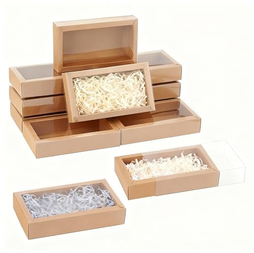NBEADS 12 Stk. Schublade Kraft Boxen, 16x9x3.2cm Wiederverwendbar Geschenkverpackung Faltbare Papier-Schubladen-Boxen mit Deckel für Party Gunst Schmuck Handwerk, BurlyWood