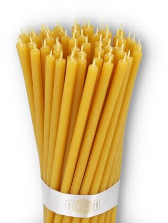 Danilovo Velas de Cera de Abeja pura, Velas Naturales Ortodoxas para Oración de la Iglesia, Rituales, Meditación, Decoración de Tartas de Cumpleaños, 50 Unidades (Amarillo)