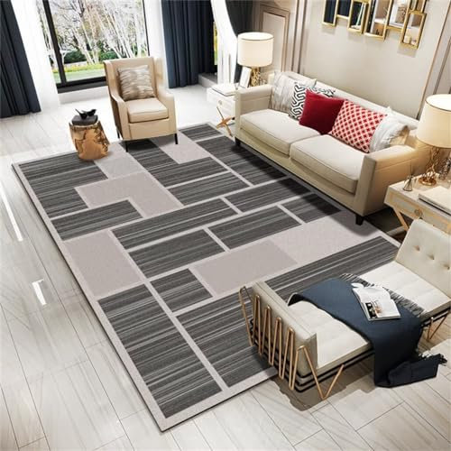 Xiaosua Teppich Schlafzimmer100x150CM Gaming nach maß Moderner waschbarer Küchenteppich mit geometrischem Muster grau