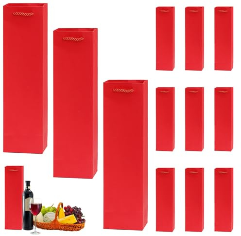 12er Pack Wein Geschenktasche - Rot Weinflaschenbeutel aus Kraftpapier mit Griff - Organizer für Wein zu Weihnachten, Hochzeit oder Geburtstag