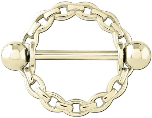 viva-adorno Nippelpiercing Brustpiercing Brustwarzenpiercing Schild Glieder Kette Ring Barbell Piercing Z578, gold