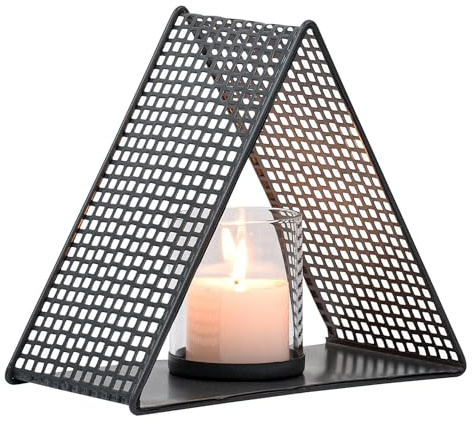 Marrakesch Skandinavische Deko Teelichthalter aus Metall & Glas in grau 21 cm groß | Windlicht Beril als Frühling Wohnzimmer Tisch Deko | Exquisite Kerzenständer für Teelichter als Dekoration