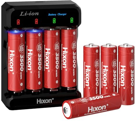 Hixon Rechargeable AA Batteries 8 Count1.5V 3500mWh AA Rechargeable Lithium-ion Battery & 2H Voice Battery Charger,Long Lasting for Gaming ControllersToys Microphones Lock,etc.