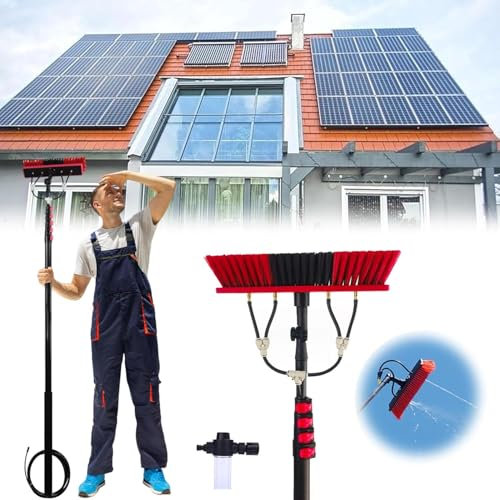 Generisch Wasserführende Teleskopstange Glasdach PV Anlage Reinigungsgerät 3-in-1 Waschgeräte Werkzeug Mit Teleskopstange Und Schlauchspray terrassendach reinigungsgeräte (55cm Brush Head,4.6M)