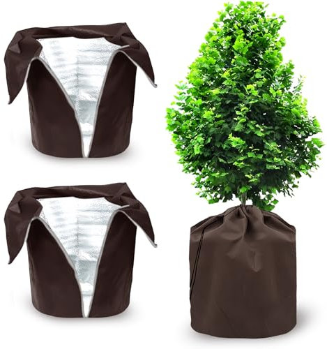 WIYETY 2 Stück Frostschutzbeutel für Topfpflanzen Topfschutz für Pflanzen mit Kordelzug und Reißverschluss, Wiederverwendbar Winterschutz für Pflanzen, Winterschutz Kübelpflanzensack, 45 x 55 cm