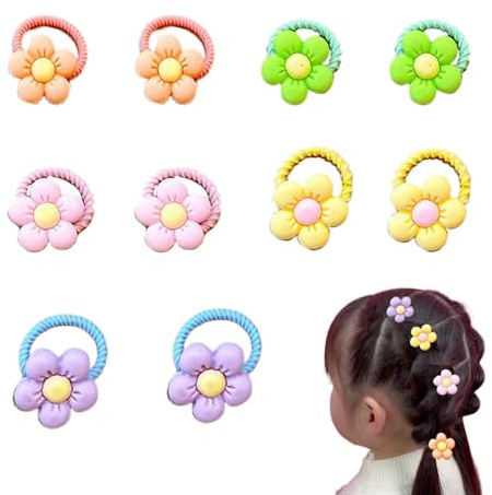 JINGLING - Elástico para el cabello en forma de flor para bebé,Elásticos para el cabello para bebé niña con flor, 10 piezas de gomas elásticas de pelo de color floral y elásticos para el cabello para