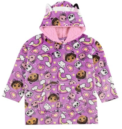 Gabby's Dollhouse Hoodie For Kids | Girls Oversized Hoodie Soft Fleece Blanket | Gabby Novelty Hooded Lounge Gown | Sherpa Hood Lining | Gift For Girls