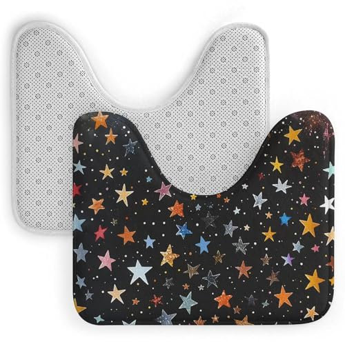 JEKYQ U-förmige Bodenmatte, Badezimmerteppich, Badematte, bunte Sterne, Badteppich, U-förmiger Toilettensitz-Matte für Badezimmer, Heimdekoration, rutschfest, U-Badezimmerteppich, Matten für Dusche