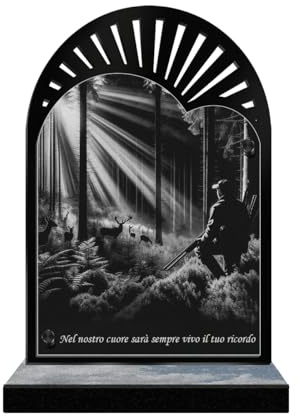 Eternel - Placa Funeraria Personalizada Rayos De Sol - Caza, Cazador, Bosque - Texto Personalizable, Placa Funeraria Grabada con Láser, Homenaje, Placa Mortuoria, Tumba, Sepultura, Cementerio