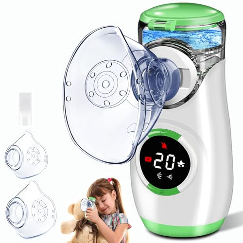 BIAOQINBO Nebulizador con Pantalla de Visualización, Nebulizador Portatil Nebulizador para Bebe Niños Adultos con Boquilla y 2 Máscaras, Nebulizador Silencioso para Uso Doméstico y de Viaje