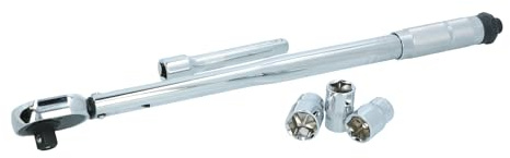 Carpoint Set di chiavi dinamometriche da 5 pezzi, 40 – 210 Nm con una lunghezza di 465 mm, tre diverse chiavi a bussola nelle dimensioni 17, 19 e 21 mm, rotazione sinistra e destra, in valigetta