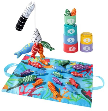 Juego De Pesca De Tela Para Niños: Juego De Pesca Seguro Y Divertido Para Niños, Juguetes Para Bebés, Clasificación, Juego De Pesca De Aprendizaje, Tela | Juguete Educativo De Tazas Apilables Seguras,