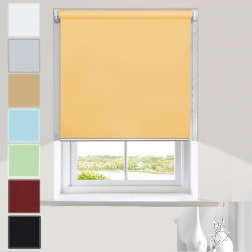 Verdunklungsrollos Thermo-Rollos 110 x 110 cm Isoliert UV-Schutz Kindersicher Tragbar Sonnenschutz Sandgelb Raumverdunkelung Fensterblenden