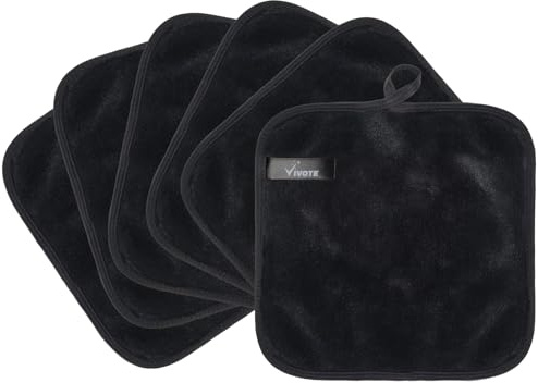 VIVOTE Makeup Remover Cloth, Reusable Makeup Removal Towels Face Cleansing Cloth, Ultra Soft Microfiber Face Cloths, Washcloths for Women 20CM X20CM（6pack，Black）