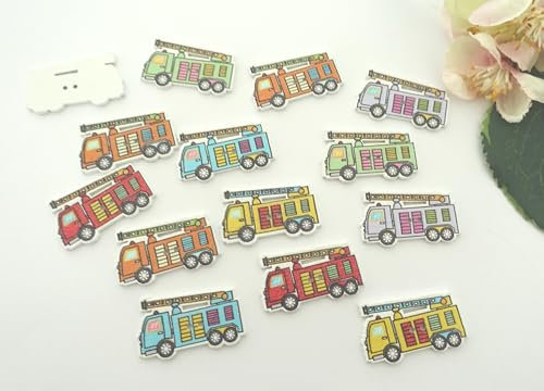 Apfelblüte | Knöpfe 19x32 mm Feuerwehr Löschfahrzeug Fahrzeug bunt Holz 6 Stück 2 Loch Holzknöpfe Holz Dekoknöpfe Knopf Kinderknöpfe Kinder 32 mm 19 mm lackiert Fahrzeuge PKW Jungen Buben