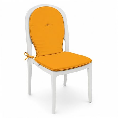 PARAMAISON Cuscini per Sedie con Schienale, Set 2, Giallo, 38x38x42 cm | Imbottiti e lavabili, antiscivolo e 3 laccetti di fissaggio per una seduta più confortevole in casa e giardino