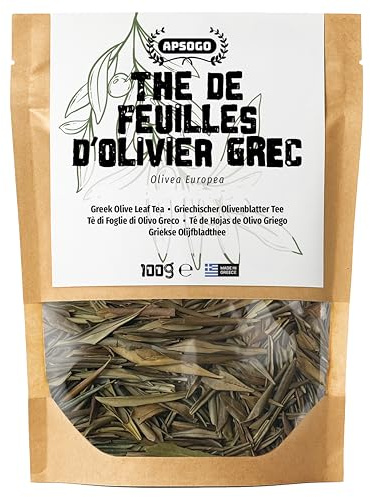 Apsogo Té de Hoja de Olivo Griego - A Granel, Sin Cafeína, 100g | Hojas de olivo de origen único del Peloponeso, Grecia - hoja entera a granel para una infusión suave y ligera.