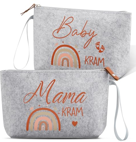Xuniea 2 Stück Geschenke für Werdende Mütter Schwangere, Regenbogen | Kosmetiktasche aus Filz mit Reißverschluss Filztasche für Mama Schwangerschaft Geschenk zur Geburt für Neue Mama Babyparty